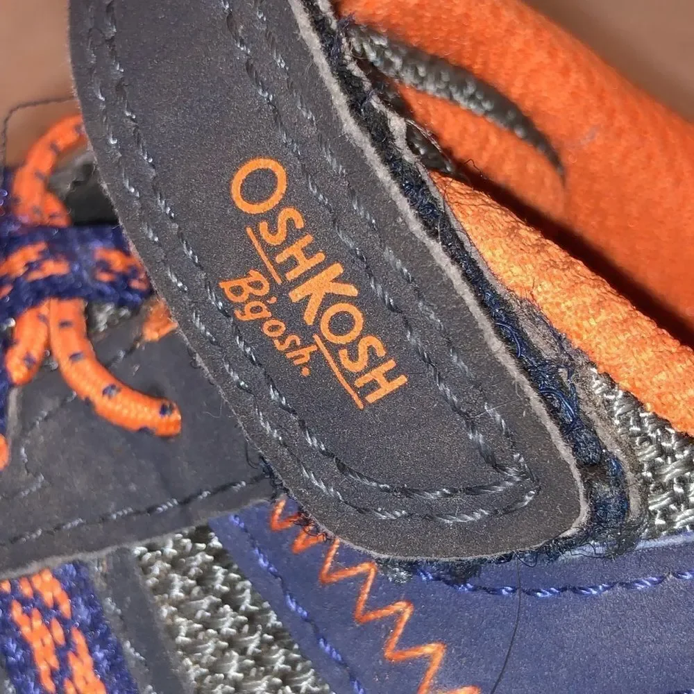 OshKosh B'Gosh blue, grey &orange sneakers‎ w hook & loop closure unisex size 6